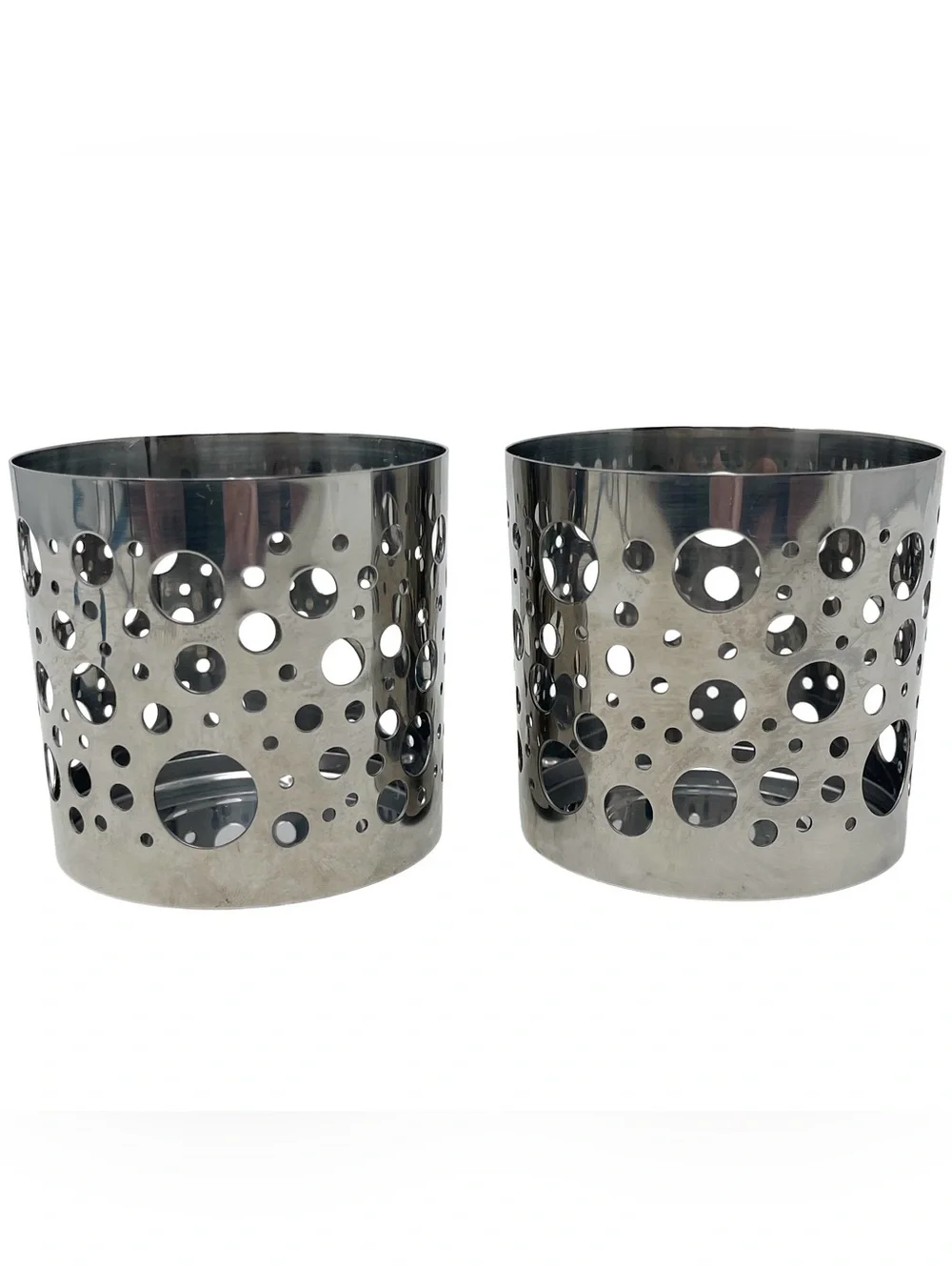 IKEA Round Silver Metal Candle Holder Circle Cutouts Luminary Tealight Set Of 2